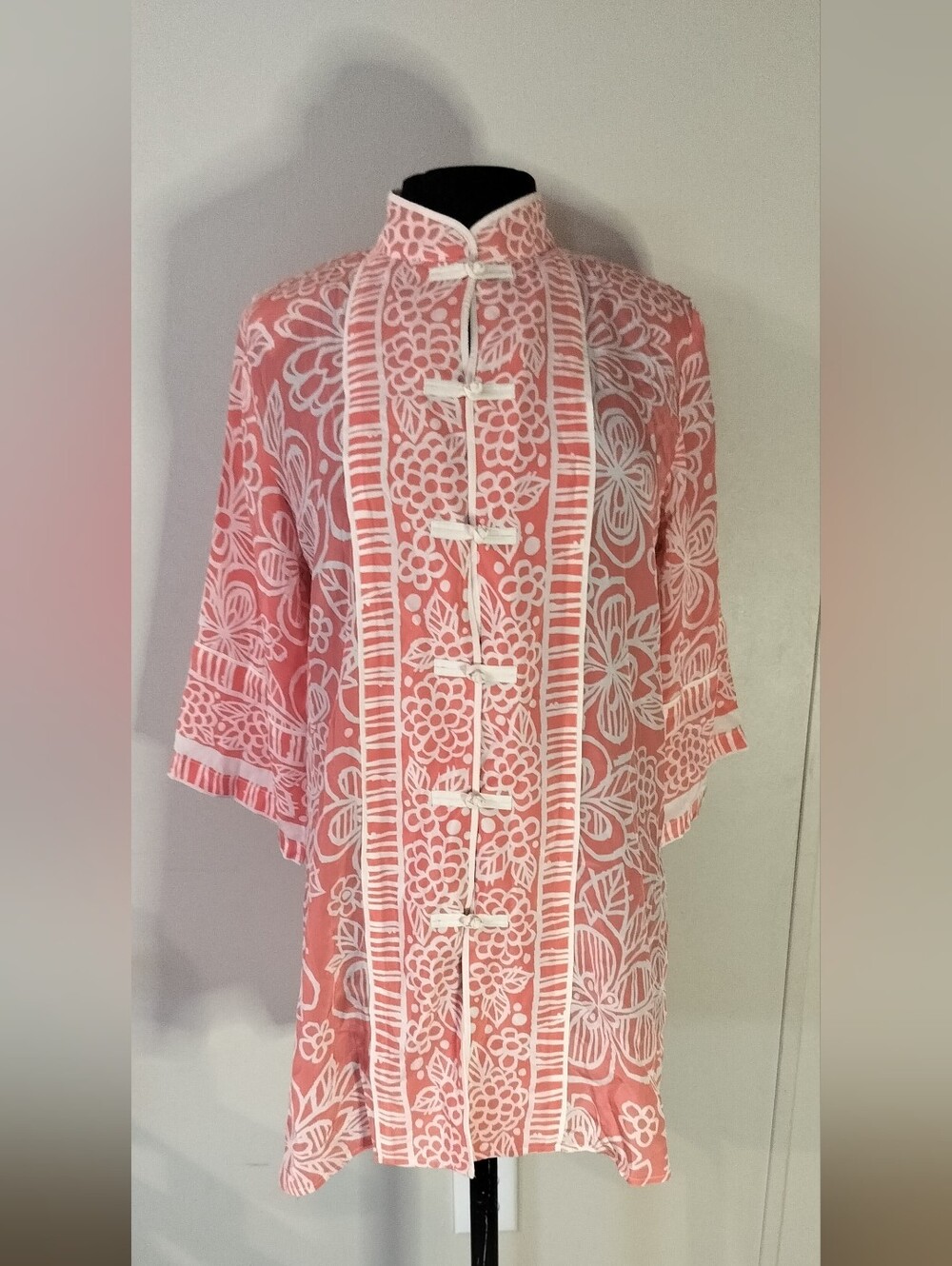 Bob Mackie Pink and White Floral Mandarin Collar Jacket